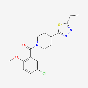 molecular formula C17H20ClN3O2S B2716531 (5-Chloro-2-methoxyphenyl)(4-(5-ethyl-1,3,4-thiadiazol-2-yl)piperidin-1-yl)methanone CAS No. 1105230-35-0