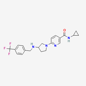 molecular formula C21H23F3N4O B2716658 N-cyclopropyl-6-[3-({[4-(trifluoromethyl)phenyl]methyl}amino)pyrrolidin-1-yl]pyridine-3-carboxamide CAS No. 1251563-31-1