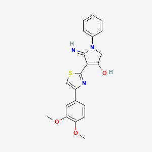 molecular formula C21H19N3O3S B2716662 5-amino-4-[4-(3,4-dimethoxyphenyl)-1,3-thiazol-2-yl]-1-phenyl-2,3-dihydro-1H-pyrrol-3-one CAS No. 885460-77-5