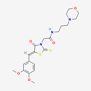 molecular formula C21H27N3O5S2 B2716692 (Z)-2-(5-(3,4-dimethoxybenzylidene)-4-oxo-2-thioxothiazolidin-3-yl)-N-(3-morpholinopropyl)acetamide CAS No. 681832-69-9