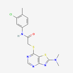molecular formula C16H16ClN5OS2 B2716740 N-(3-CHLORO-4-METHYLPHENYL)-2-{[2-(DIMETHYLAMINO)-[1,3]THIAZOLO[4,5-D]PYRIMIDIN-7-YL]SULFANYL}ACETAMIDE CAS No. 1190017-41-4