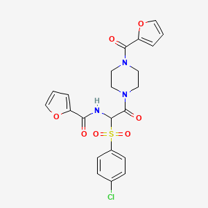 molecular formula C22H20ClN3O7S B2716815 N-[1-(4-CHLOROBENZENESULFONYL)-2-[4-(FURAN-2-CARBONYL)PIPERAZIN-1-YL]-2-OXOETHYL]FURAN-2-CARBOXAMIDE CAS No. 1025032-37-4