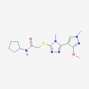 molecular formula C15H22N6O2S B2716849 N-cyclopentyl-2-((5-(3-methoxy-1-methyl-1H-pyrazol-4-yl)-4-methyl-4H-1,2,4-triazol-3-yl)thio)acetamide CAS No. 1020503-21-2