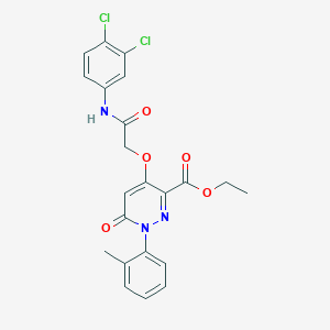 molecular formula C22H19Cl2N3O5 B2716878 Ethyl 4-(2-((3,4-dichlorophenyl)amino)-2-oxoethoxy)-6-oxo-1-(o-tolyl)-1,6-dihydropyridazine-3-carboxylate CAS No. 899943-93-2