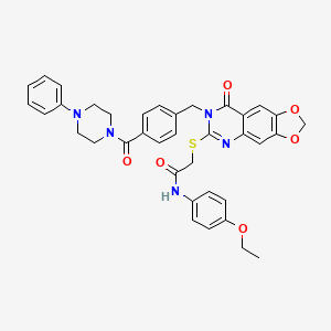 molecular formula C37H35N5O6S B2716886 N-(4-ethoxyphenyl)-2-[(8-oxo-7-{[4-(4-phenylpiperazine-1-carbonyl)phenyl]methyl}-2H,7H,8H-[1,3]dioxolo[4,5-g]quinazolin-6-yl)sulfanyl]acetamide CAS No. 689760-07-4