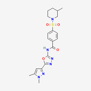 molecular formula C20H24N6O4S B2716901 N-(5-(1,5-dimethyl-1H-pyrazol-3-yl)-1,3,4-oxadiazol-2-yl)-4-((3-methylpiperidin-1-yl)sulfonyl)benzamide CAS No. 1019101-75-7