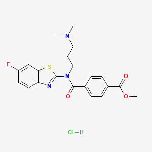 molecular formula C21H23ClFN3O3S B2716910 Methyl 4-((3-(dimethylamino)propyl)(6-fluorobenzo[d]thiazol-2-yl)carbamoyl)benzoate hydrochloride CAS No. 1216471-04-3