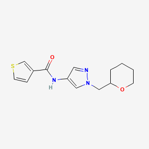molecular formula C14H17N3O2S B2717048 N-(1-((tetrahydro-2H-pyran-2-yl)methyl)-1H-pyrazol-4-yl)thiophene-3-carboxamide CAS No. 2034228-69-6
