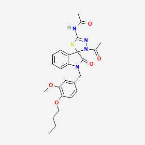 N-{3-acetyl-6-[(4-butoxy-3-methoxyphenyl)methyl]-7-oxospiro[1,3,4-thiadiazolin e-2,3'-indoline]-5-yl}acetamide