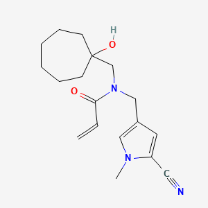 molecular formula C18H25N3O2 B2717078 N-[(5-Cyano-1-methylpyrrol-3-yl)methyl]-N-[(1-hydroxycycloheptyl)methyl]prop-2-enamide CAS No. 2418704-21-7