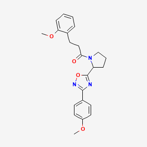 molecular formula C23H25N3O4 B2717093 3-(4-Methoxyphenyl)-5-{1-[3-(2-methoxyphenyl)propanoyl]pyrrolidin-2-yl}-1,2,4-oxadiazole CAS No. 1798659-35-4