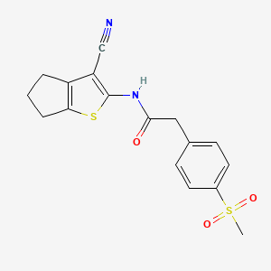 molecular formula C17H16N2O3S2 B2717104 N-(3-cyano-5,6-dihydro-4H-cyclopenta[b]thiophen-2-yl)-2-(4-(methylsulfonyl)phenyl)acetamide CAS No. 919849-11-9