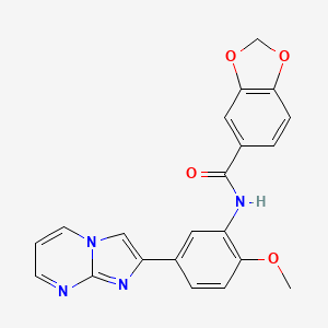 molecular formula C21H16N4O4 B2717112 N-(5-imidazo[1,2-a]pyrimidin-2-yl-2-methoxyphenyl)-1,3-benzodioxole-5-carboxamide CAS No. 862810-77-3