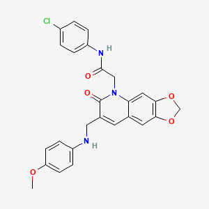 molecular formula C26H22ClN3O5 B2717115 N-(4-chlorophenyl)-2-(7-(((4-methoxyphenyl)amino)methyl)-6-oxo-[1,3]dioxolo[4,5-g]quinolin-5(6H)-yl)acetamide CAS No. 894561-69-4