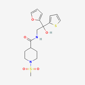 molecular formula C17H22N2O5S2 B2717135 N-(2-(furan-2-yl)-2-hydroxy-2-(thiophen-2-yl)ethyl)-1-(methylsulfonyl)piperidine-4-carboxamide CAS No. 2034484-52-9