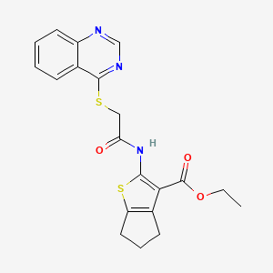 molecular formula C20H19N3O3S2 B2717171 ethyl 2-(2-(quinazolin-4-ylthio)acetamido)-5,6-dihydro-4H-cyclopenta[b]thiophene-3-carboxylate CAS No. 852366-84-8