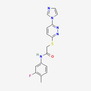 molecular formula C16H14FN5OS B2717385 2-((6-(1H-imidazol-1-yl)pyridazin-3-yl)thio)-N-(3-fluoro-4-methylphenyl)acetamide CAS No. 1334374-02-5