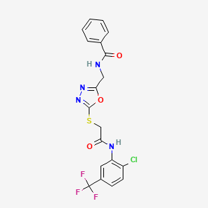 molecular formula C19H14ClF3N4O3S B2717414 N-((5-((2-((2-chloro-5-(trifluoromethyl)phenyl)amino)-2-oxoethyl)thio)-1,3,4-oxadiazol-2-yl)methyl)benzamide CAS No. 903268-29-1