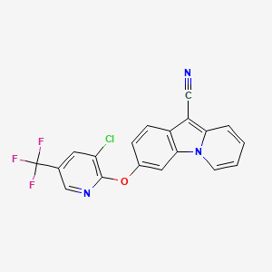 molecular formula C19H9ClF3N3O B2717480 3-{[3-Chloro-5-(trifluoromethyl)-2-pyridinyl]oxy}pyrido[1,2-a]indole-10-carbonitrile CAS No. 478247-98-2