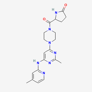 molecular formula C20H25N7O2 B2717487 5-(4-(2-Methyl-6-((4-methylpyridin-2-yl)amino)pyrimidin-4-yl)piperazine-1-carbonyl)pyrrolidin-2-one CAS No. 1428347-33-4
