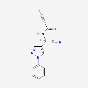 molecular formula C15H12N4O B2717507 N-[Cyano-(1-phenylpyrazol-4-yl)methyl]but-2-ynamide CAS No. 2411227-68-2