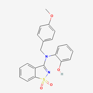 molecular formula C21H18N2O4S B2717524 2-[(1,1-DIOXIDO-1,2-BENZISOTHIAZOL-3-YL)(4-METHOXYBENZYL)AMINO]PHENOL CAS No. 663199-63-1