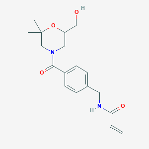 molecular formula C18H24N2O4 B2717530 n-({4-[6-(Hydroxymethyl)-2,2-dimethylmorpholine-4-carbonyl]phenyl}methyl)prop-2-enamide CAS No. 2198939-65-8