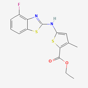 molecular formula C15H13FN2O2S2 B2717560 Ethyl 5-[(4-fluoro-1,3-benzothiazol-2-yl)amino]-3-methylthiophene-2-carboxylate CAS No. 862974-95-6