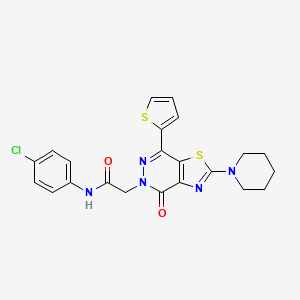 molecular formula C22H20ClN5O2S2 B2717657 N-(4-chlorophenyl)-2-(4-oxo-2-(piperidin-1-yl)-7-(thiophen-2-yl)thiazolo[4,5-d]pyridazin-5(4H)-yl)acetamide CAS No. 1105239-72-2