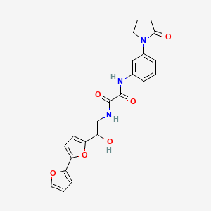 molecular formula C22H21N3O6 B2717741 N-(2-{[2,2'-bifuran]-5-yl}-2-hydroxyethyl)-N'-[3-(2-oxopyrrolidin-1-yl)phenyl]ethanediamide CAS No. 2310146-15-5