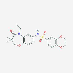 molecular formula C21H24N2O6S B2717747 N-(5-ethyl-3,3-dimethyl-4-oxo-2,3,4,5-tetrahydrobenzo[b][1,4]oxazepin-7-yl)-2,3-dihydrobenzo[b][1,4]dioxine-6-sulfonamide CAS No. 922023-80-1