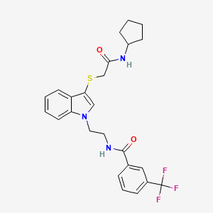molecular formula C25H26F3N3O2S B2717765 N-(2-(3-((2-(cyclopentylamino)-2-oxoethyl)thio)-1H-indol-1-yl)ethyl)-3-(trifluoromethyl)benzamide CAS No. 851714-92-6