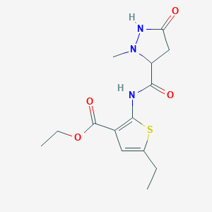 molecular formula C14H19N3O4S B2717769 Ethyl 5-ethyl-2-(2-methyl-5-oxopyrazolidine-3-carboxamido)thiophene-3-carboxylate CAS No. 956202-16-7
