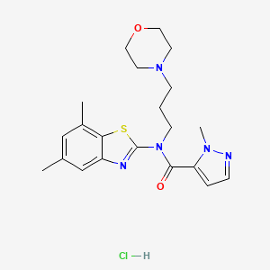 molecular formula C21H28ClN5O2S B2717797 N-(5,7-dimethyl-1,3-benzothiazol-2-yl)-1-methyl-N-[3-(morpholin-4-yl)propyl]-1H-pyrazole-5-carboxamide hydrochloride CAS No. 1190016-82-0