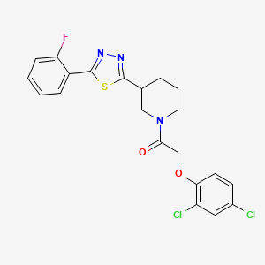 molecular formula C21H18Cl2FN3O2S B2717822 2-(2,4-Dichlorophenoxy)-1-(3-(5-(2-fluorophenyl)-1,3,4-thiadiazol-2-yl)piperidin-1-yl)ethanone CAS No. 1351613-06-3