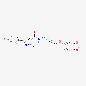 molecular formula C22H18FN3O4 B2717846 N-(4-(benzo[d][1,3]dioxol-5-yloxy)but-2-yn-1-yl)-3-(4-fluorophenyl)-1-methyl-1H-pyrazole-5-carboxamide CAS No. 1448043-19-3