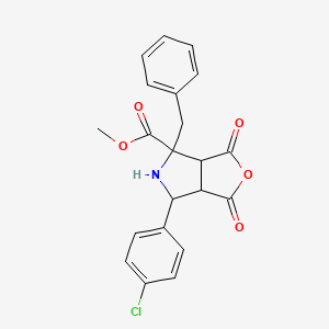 molecular formula C21H18ClNO5 B2717897 methyl 4-benzyl-6-(4-chlorophenyl)-1,3-dioxohexahydro-1H-furo[3,4-c]pyrrole-4-carboxylate CAS No. 1005085-90-4