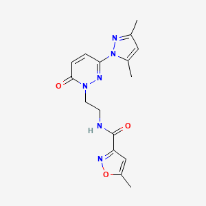 molecular formula C16H18N6O3 B2717952 N-(2-(3-(3,5-dimethyl-1H-pyrazol-1-yl)-6-oxopyridazin-1(6H)-yl)ethyl)-5-methylisoxazole-3-carboxamide CAS No. 1351614-01-1