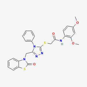 molecular formula C26H23N5O4S2 B2717958 N-(2,4-dimethoxyphenyl)-2-((5-((2-oxobenzo[d]thiazol-3(2H)-yl)methyl)-4-phenyl-4H-1,2,4-triazol-3-yl)thio)acetamide CAS No. 896677-75-1