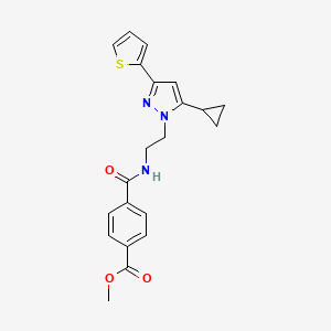 methyl 4-((2-(5-cyclopropyl-3-(thiophen-2-yl)-1H-pyrazol-1-yl)ethyl)carbamoyl)benzoate