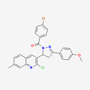 molecular formula C27H21BrClN3O2 B2717962 (4-bromophenyl)(5-(2-chloro-7-methylquinolin-3-yl)-3-(4-methoxyphenyl)-4,5-dihydro-1H-pyrazol-1-yl)methanone CAS No. 304446-62-6