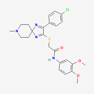 2-((3-(4-chlorophenyl)-8-methyl-1,4,8-triazaspiro[4.5]deca-1,3-dien-2-yl)thio)-N-(3,4-dimethoxyphenyl)acetamide
