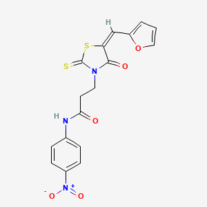 3-[(5E)-5-(furan-2-ylmethylidene)-4-oxo-2-sulfanylidene-1,3-thiazolidin-3-yl]-N-(4-nitrophenyl)propanamide