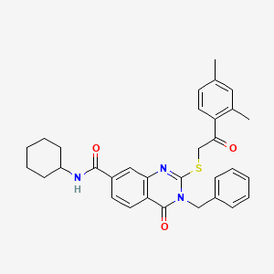 3-benzyl-N-cyclohexyl-2-((2-(2,4-dimethylphenyl)-2-oxoethyl)thio)-4-oxo-3,4-dihydroquinazoline-7-carboxamide