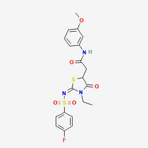 (E)-2-(3-ethyl-2-(((4-fluorophenyl)sulfonyl)imino)-4-oxothiazolidin-5-yl)-N-(3-methoxyphenyl)acetamide