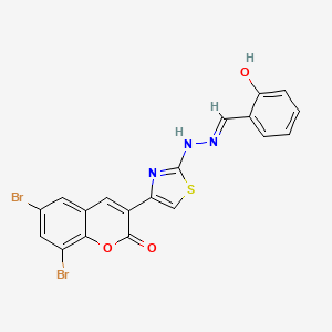(E)-6,8-dibromo-3-(2-(2-(2-hydroxybenzylidene)hydrazinyl)thiazol-4-yl)-2H-chromen-2-one