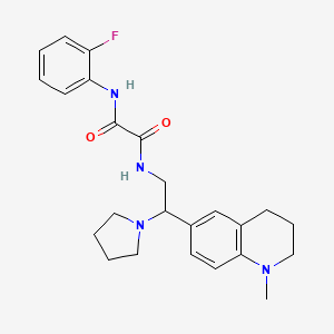 molecular formula C24H29FN4O2 B2718020 N'-(2-fluorophenyl)-N-[2-(1-methyl-1,2,3,4-tetrahydroquinolin-6-yl)-2-(pyrrolidin-1-yl)ethyl]ethanediamide CAS No. 922065-00-7
