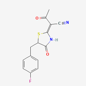 molecular formula C14H11FN2O2S B2718048 (Z)-2-(5-(4-fluorobenzyl)-4-oxothiazolidin-2-ylidene)-3-oxobutanenitrile CAS No. 799786-03-1