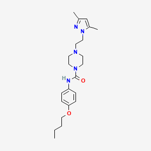 molecular formula C22H33N5O2 B2718075 N-(4-butoxyphenyl)-4-(2-(3,5-dimethyl-1H-pyrazol-1-yl)ethyl)piperazine-1-carboxamide CAS No. 1396870-93-1