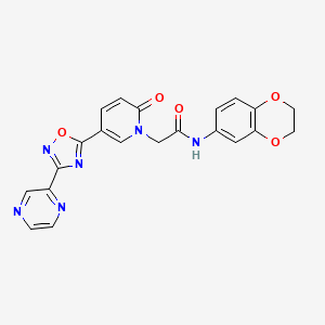 molecular formula C21H16N6O5 B2718130 N-(2,3-dihydro-1,4-benzodioxin-6-yl)-2-{2-oxo-5-[3-(pyrazin-2-yl)-1,2,4-oxadiazol-5-yl]-1,2-dihydropyridin-1-yl}acetamide CAS No. 1396875-95-8